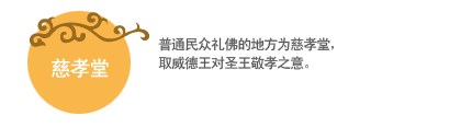 慈孝堂:普通民众礼佛的地方为慈孝堂，取威德王对圣王敬孝之意。